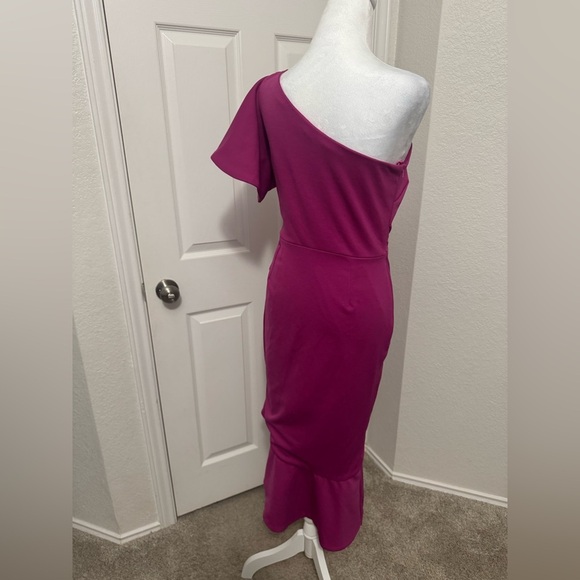True Violet Pink One Shoulder Dress Size 12 - Picture 3 of 8